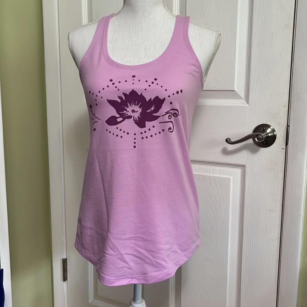 Hand Screenprinted Lotus Tank Racerback brushed terry orchid pink size L
